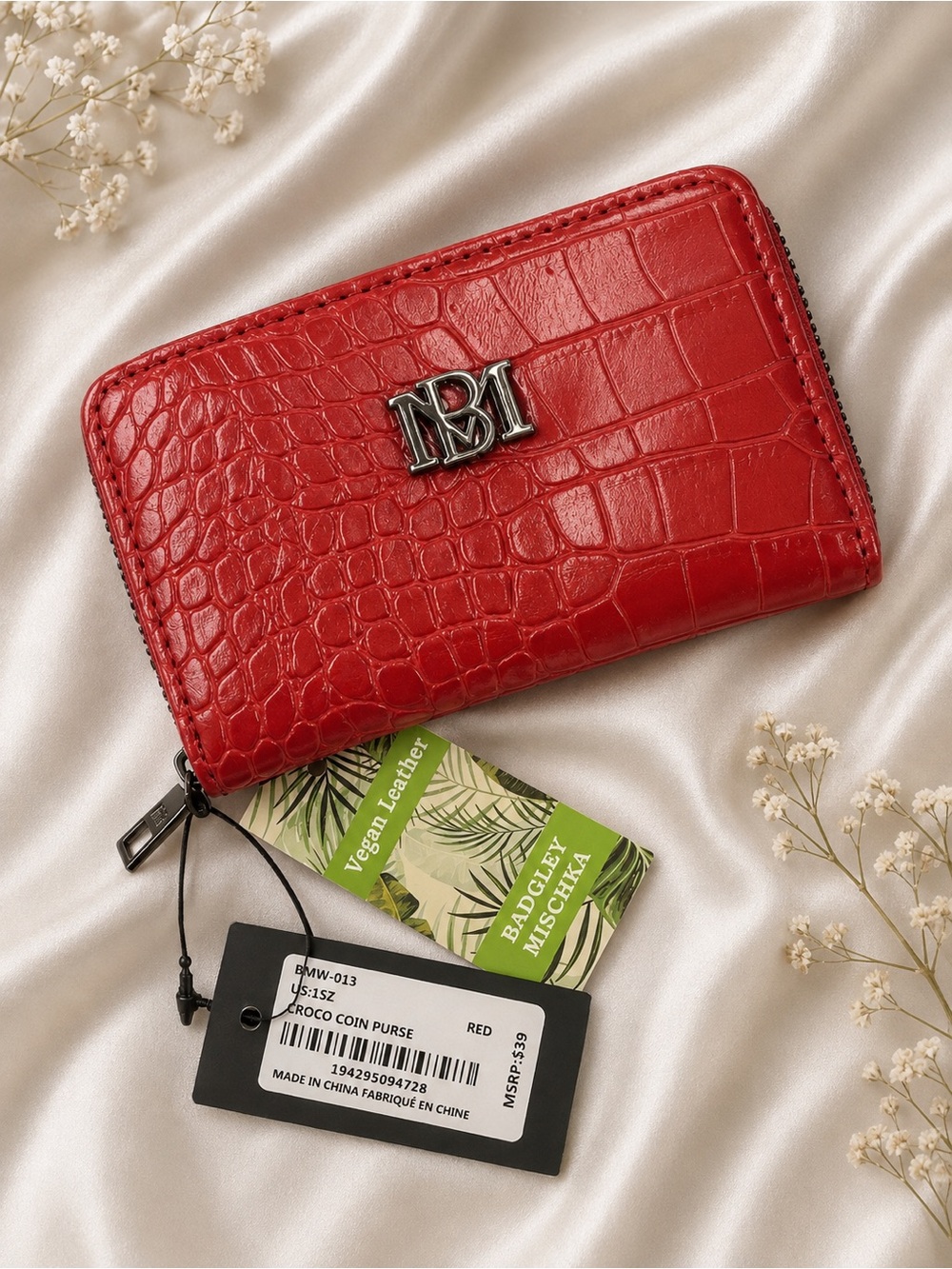 Red Croco Zip Coin Purse - Badgley Mischka
